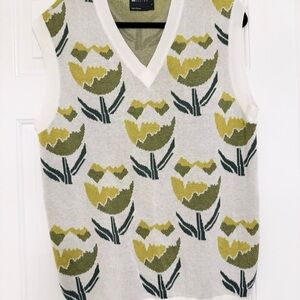 Men’s ASOS White and Gold Floral V-Neck Sweater L